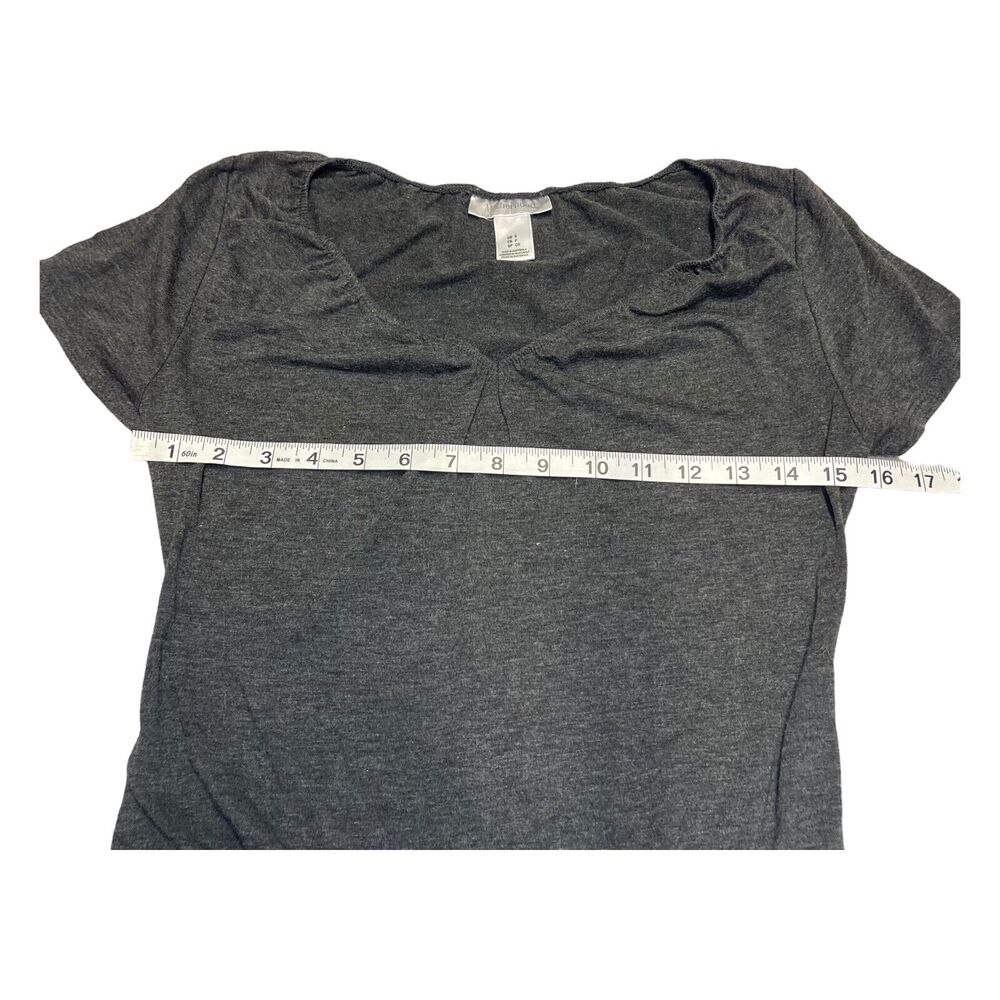 Motherhood Maternity Blouse Top Women's Small Gray Stretch V-Neck Short Sleeve - Picture 4 of 9